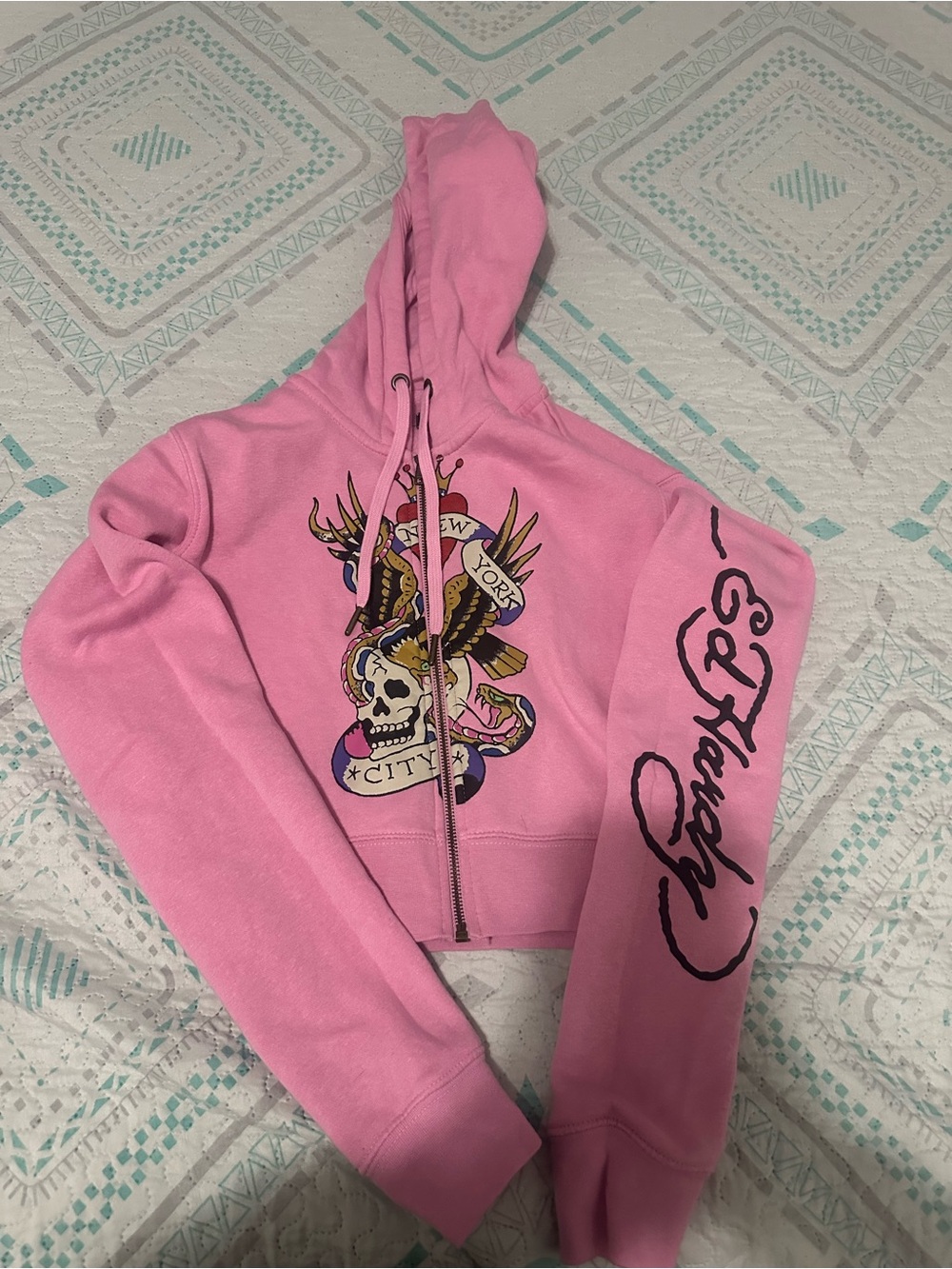 Ed Hardy Pink Graphic Zip-Front Hoodie